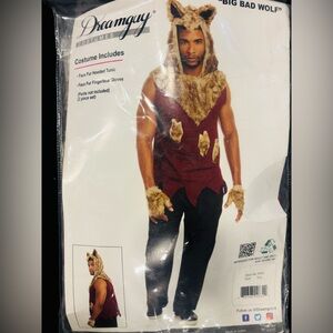 Dreamgy 'Big Bad Wolf' Men's Brown Faux Fur Hooded Costume Tunic